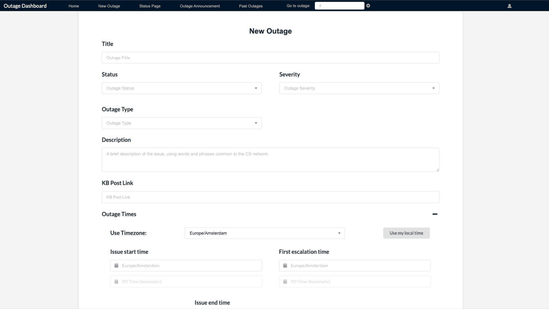 Outage Dashboard screenshot